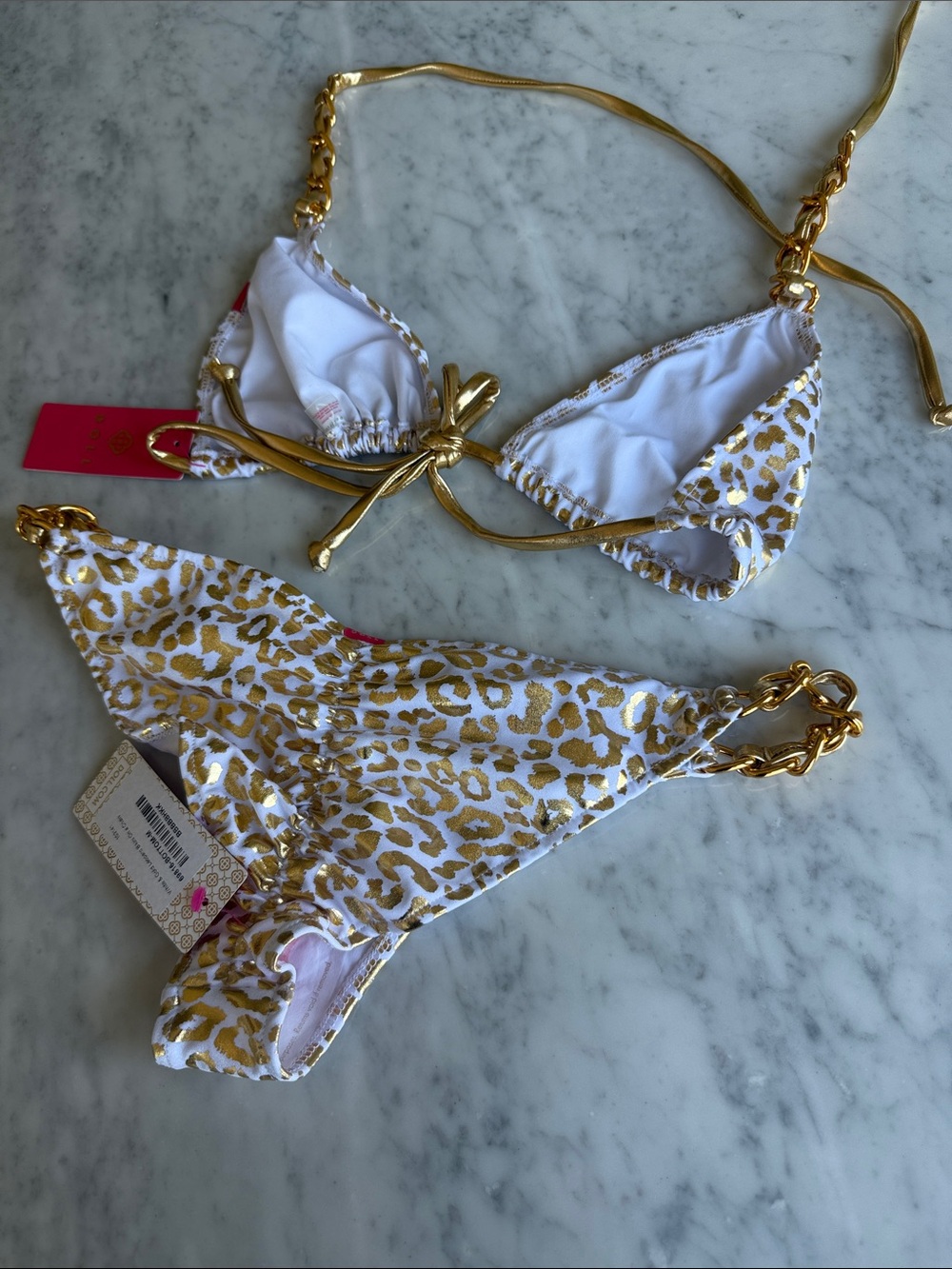 Doll Gold Leopard Print Bikini on a Chain Set NWT - Picture 7 of 7